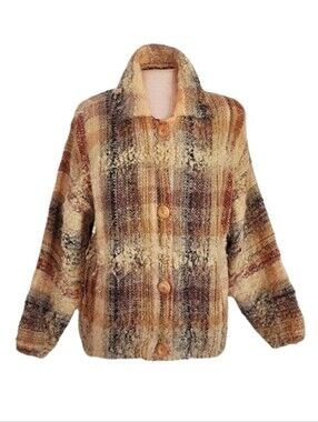 Elizabeth Jenkins Taos Jacket Plaid Wool Blend Artisan Tan Multicolor Size XL